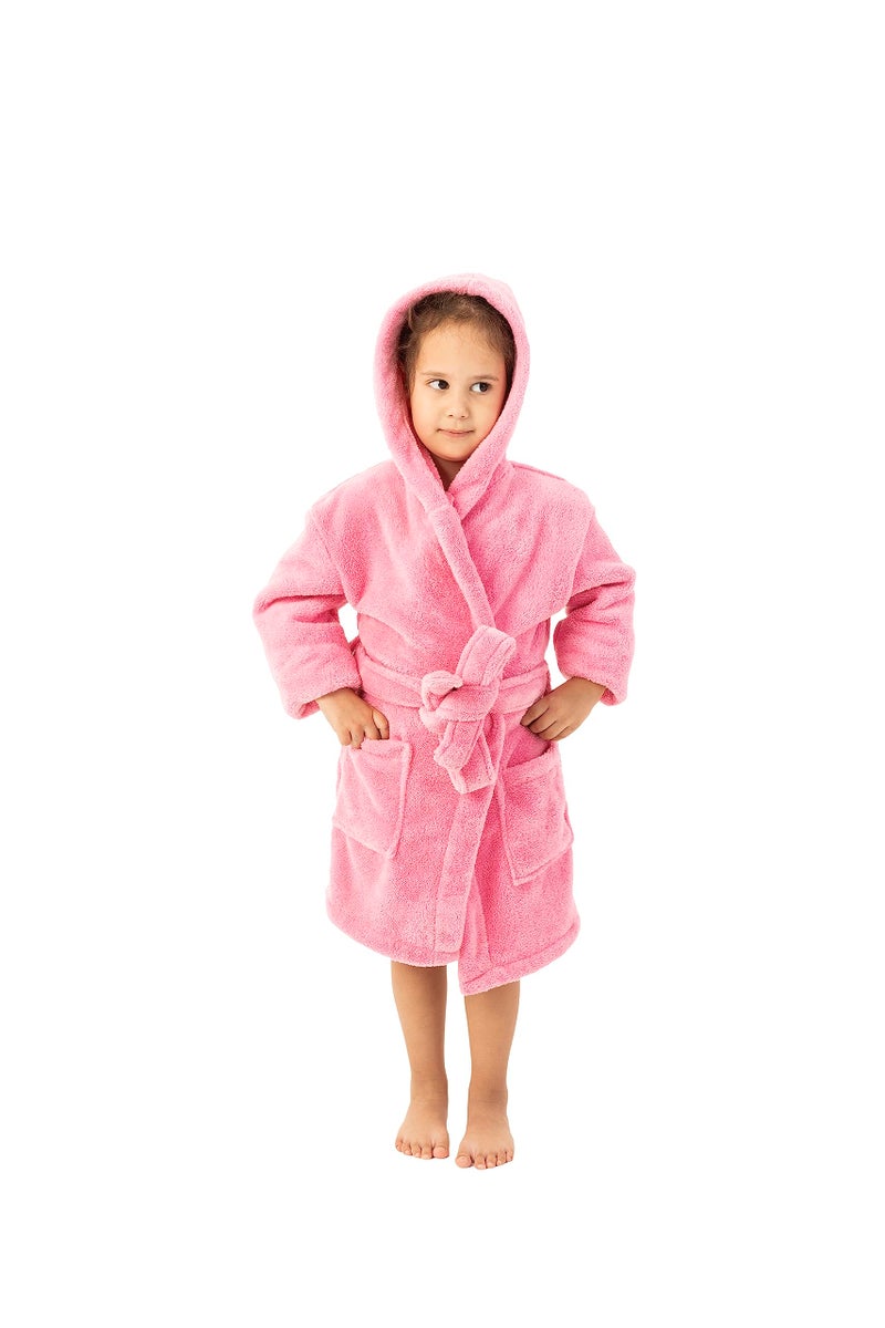 BC BARE COTTON Kids Microfiber Fleece Hooded Robe - Girls - Pink - Medium - Image 3